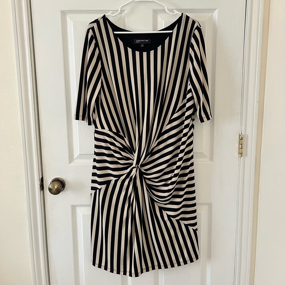 Jones New York Black and Beige Striped Midi Dress